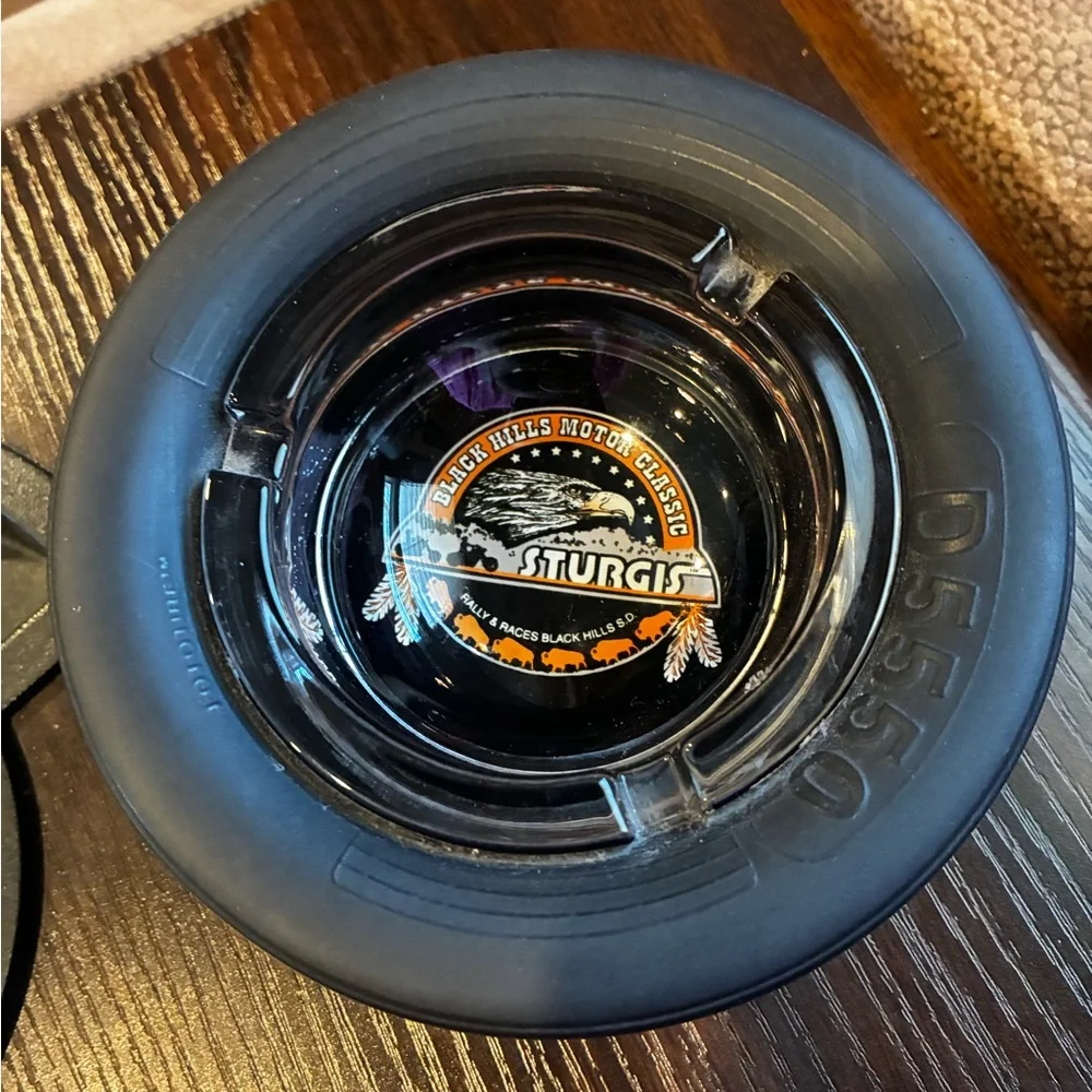 VTG Sturgis Black Glass Ashtray